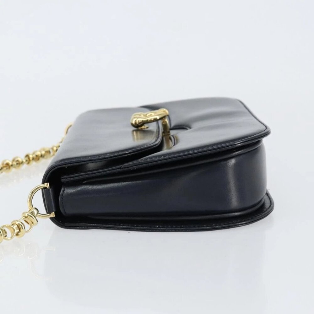 GUCCI Chain Shoulder Bag Leather Navy Gold - Picture 6 of 16